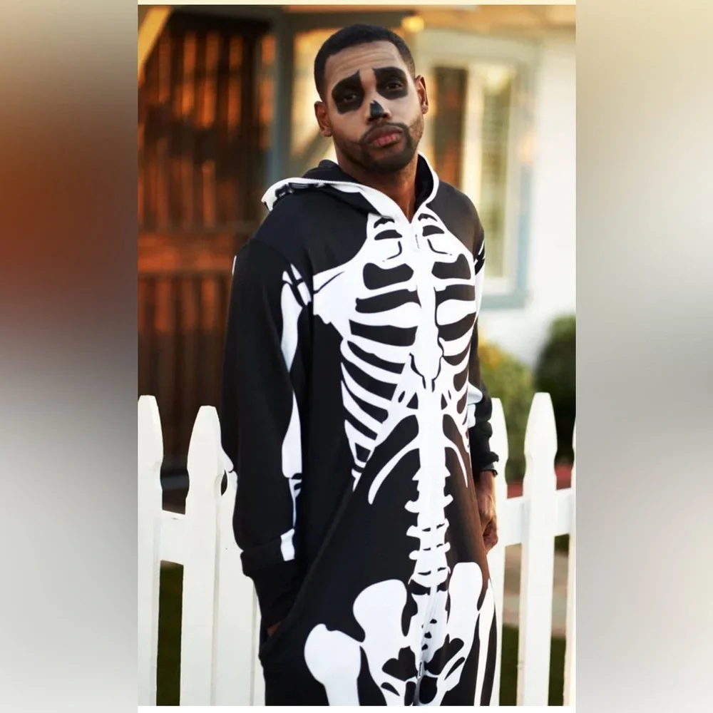 Tipsy Elves Black and White Skeleton Hooded Onesie - Picture 7 of 7